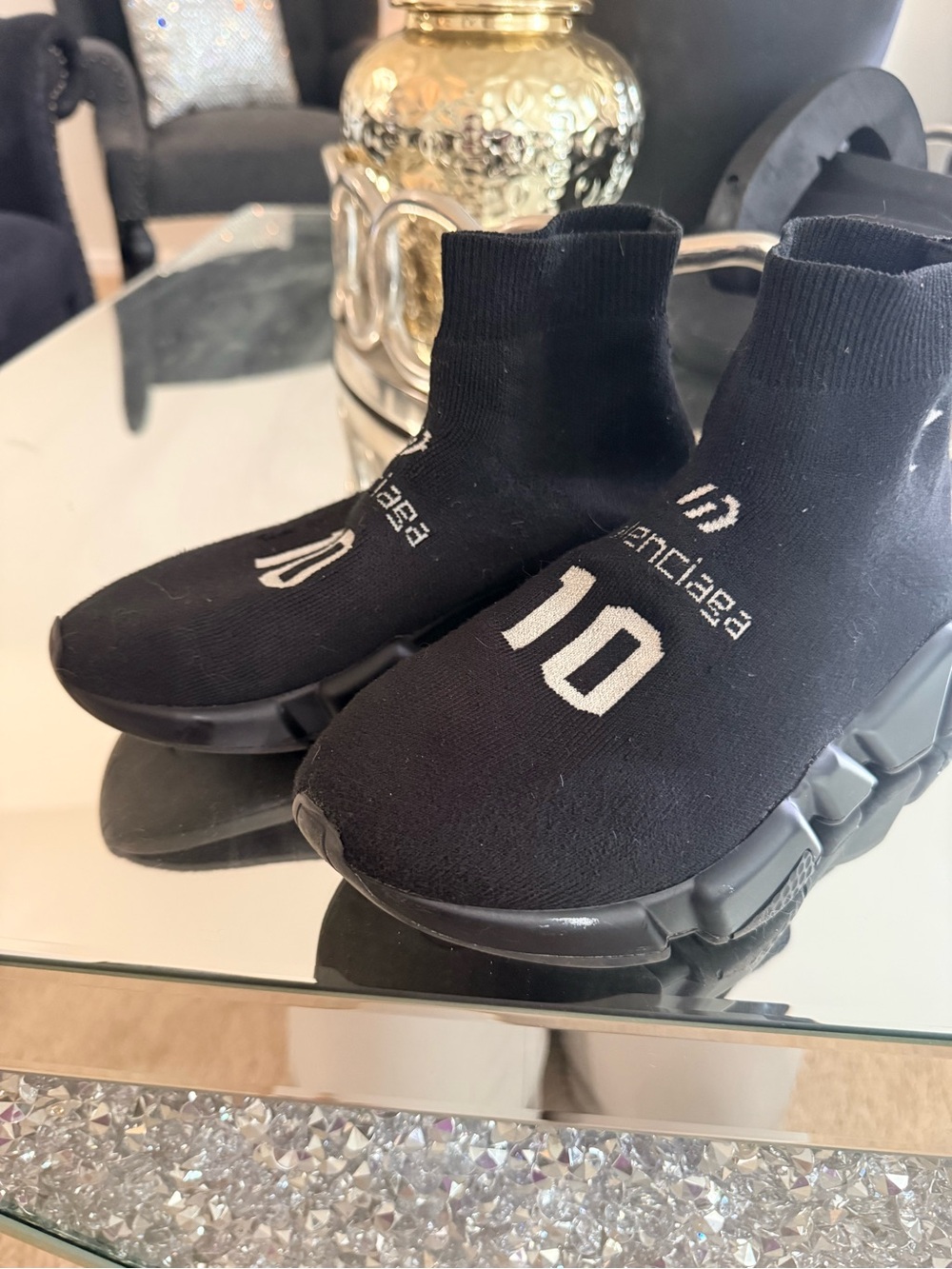 Balenciaga Black Stretch-Knit Sock Sneakers with White '10'